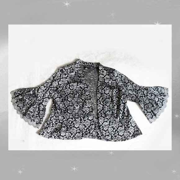 Black Lace Formal Jacket 80s Vintage Plus Size / Any Size FABULOUS SLEEVES! - Picture 6 of 10